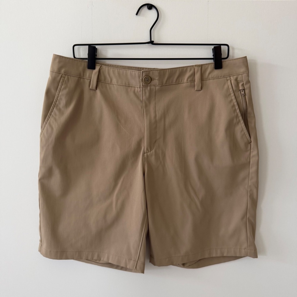 Lands End Womens Khaki Tan Active Chino Shorts Size 12 Quick Dry Stretch Golf